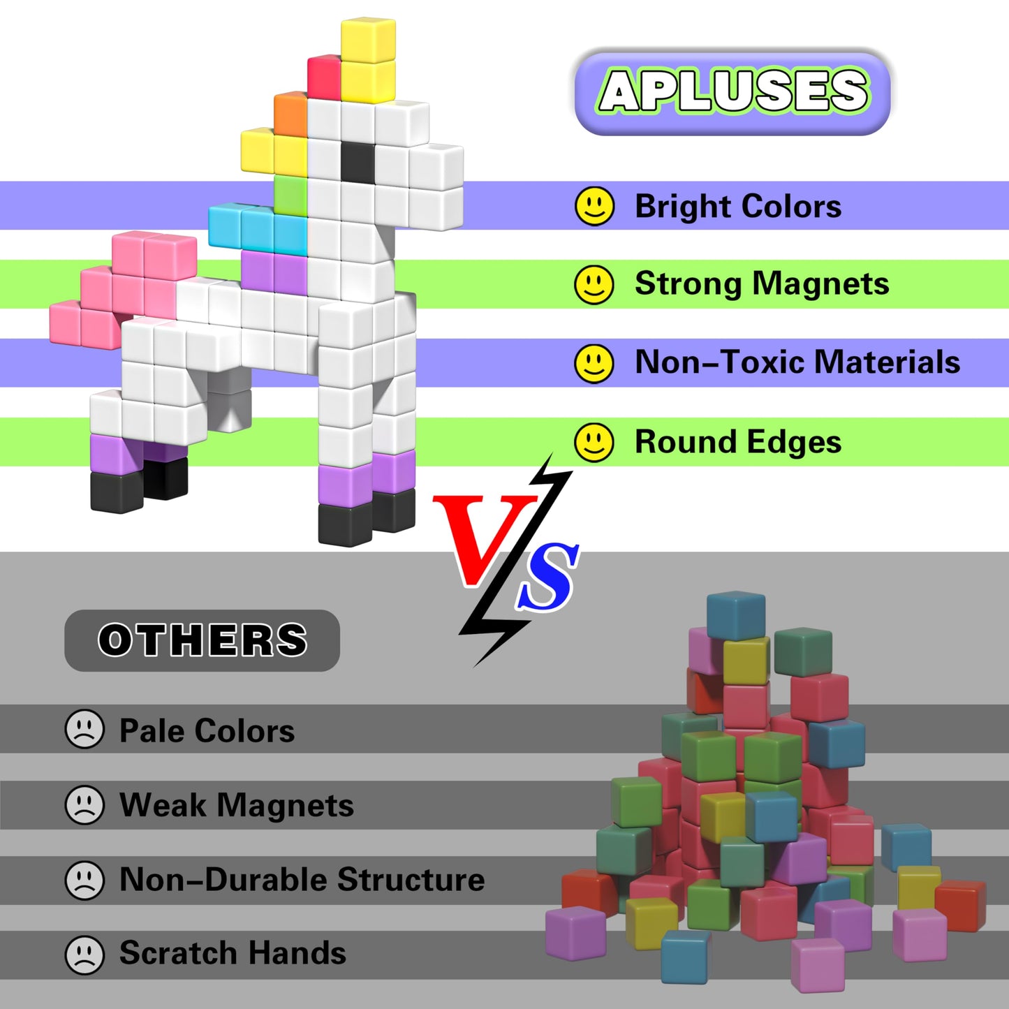 Apluses Magnetic Blocks, Magnet Building Cubes for Toddlers, Classroom Must Haves STEM Educational Toys for Kids, Autism Sensory Montessori Magnet Toys for 3 4 5 6 7 8 Year Old, Gift for Boys Girls