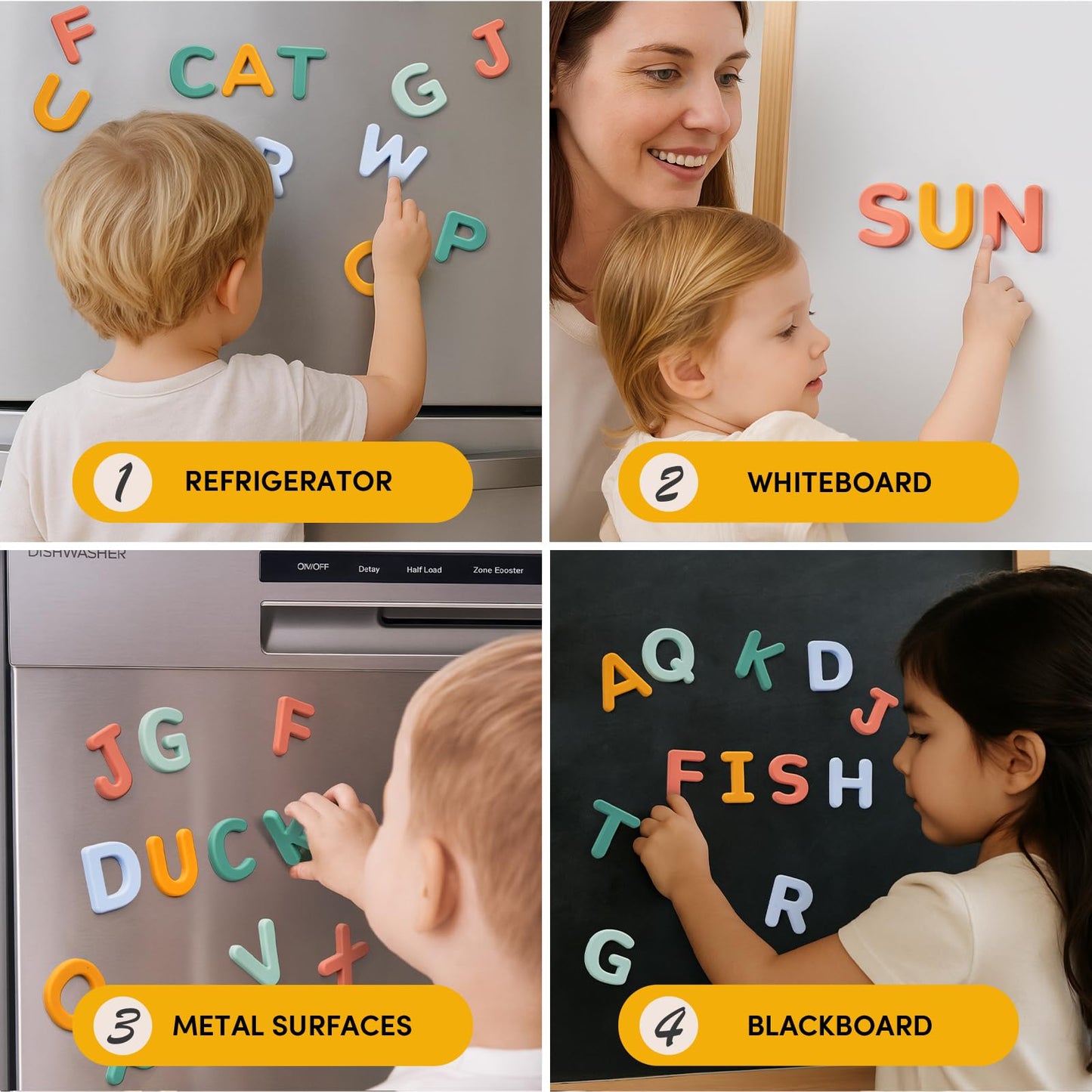 JoyCat Silicone Alphabet Magnetic Letters, 26 Uppercase ABC Fridge Magnets for Toddlers & Kids 3+, Preschool Learning Refrigerator Toy Set, Birthday Gifts for Boys Girls (Subtle Color)
