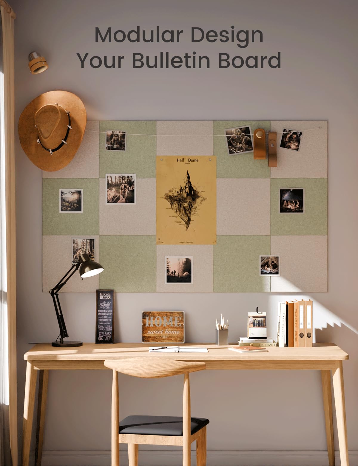 Large Felt Bulletin Board 48" x 36" Cork Board Alternative-12 Pack with 70 Safe Removable Adhesive Tabs, Felt Boards for Walls Bulletin Boards for Home Office Classroom Pin Board-Oatmeal & Sage