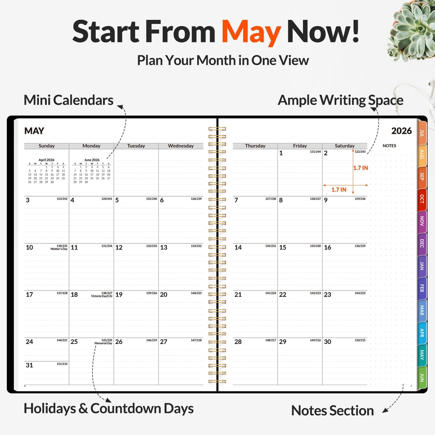 SUNEE Academic Planner 2026-2027 – Weekly & Monthly Planner, July 2026 to June 2027, 8.5"x11", Thick Paper, Tabs, Pockets, Bookmark, Spiral-Bound, Student Teacher Organizer, Black