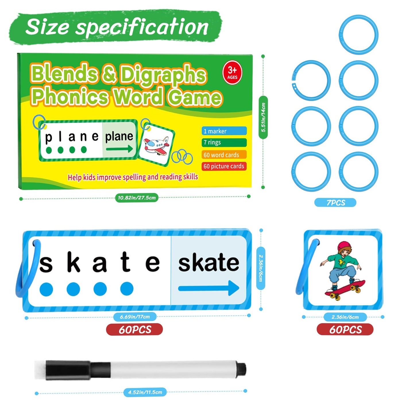 LilLaufy Phonics Games Flash Cards for Kids, Sight Word Spelling Games, Digraphs and Blends flashcards, Speech Therapy Toys for Toddlers, Learn to Read, Preschool Kindergarten Learning Activities