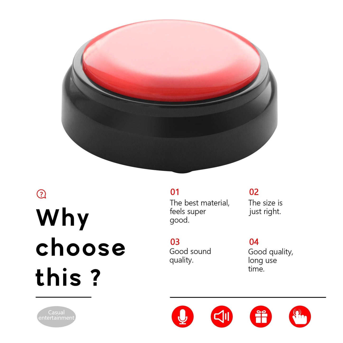 Crsfoisr Recordable Sound Button - Pet Training Voice Recorder Buttons | 30-Second Custom Prank Sound Button for Gifts, Parties & Dog Commands Talking Answer Buzzers Funny Buttons (Battery Included)