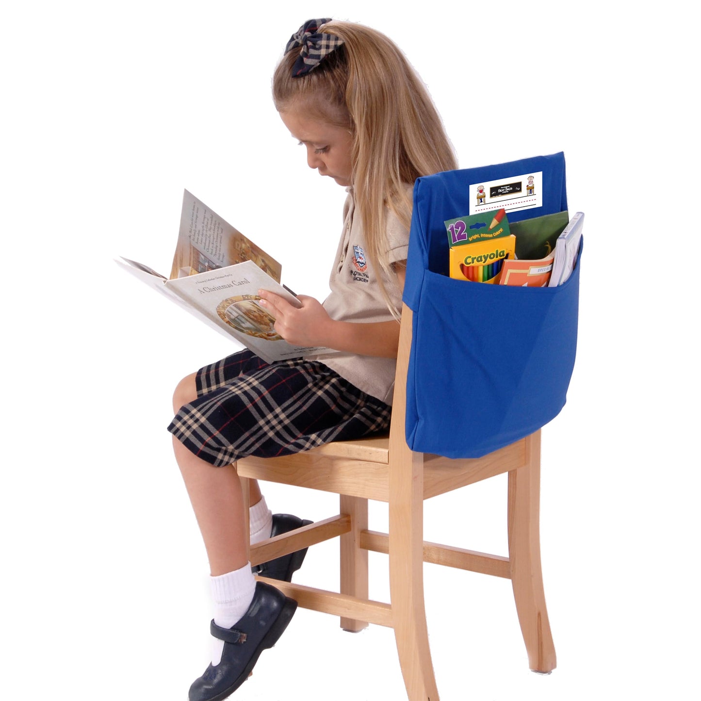 Seat Sack Student Chair Storage Pocket - 12", Classroom Chair Organizer for Student Desks, Durable Over-the-Chair Storage, Blue, 1-Pack