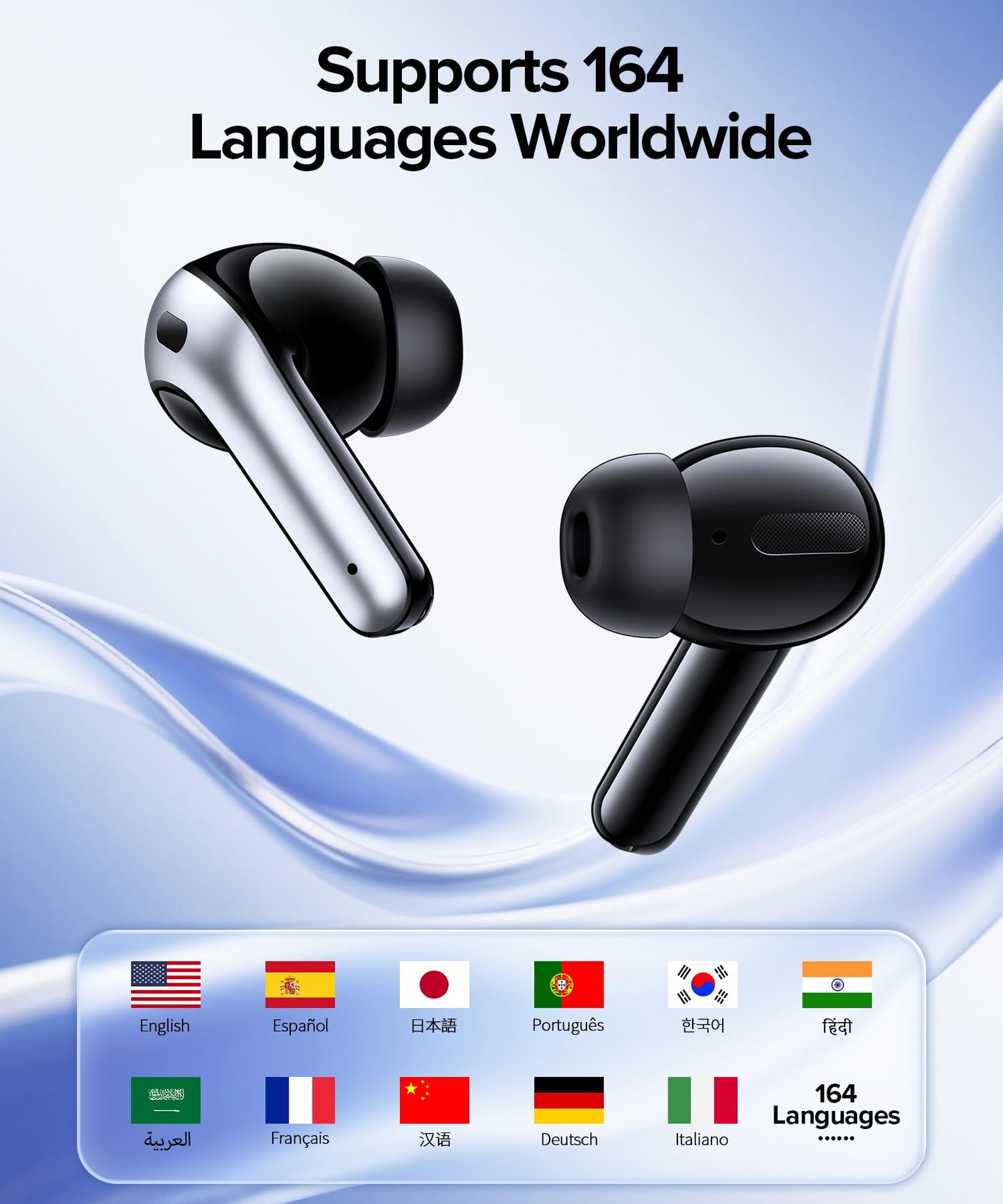 OKEEFE AI Translation Earbuds Real Time 164 Languages Translator Ear Buds Audifonos Traductores Inglés Español 70H Playtime Wireless Earphones AI Bluetooth Headphones for Travel Meeting Learning