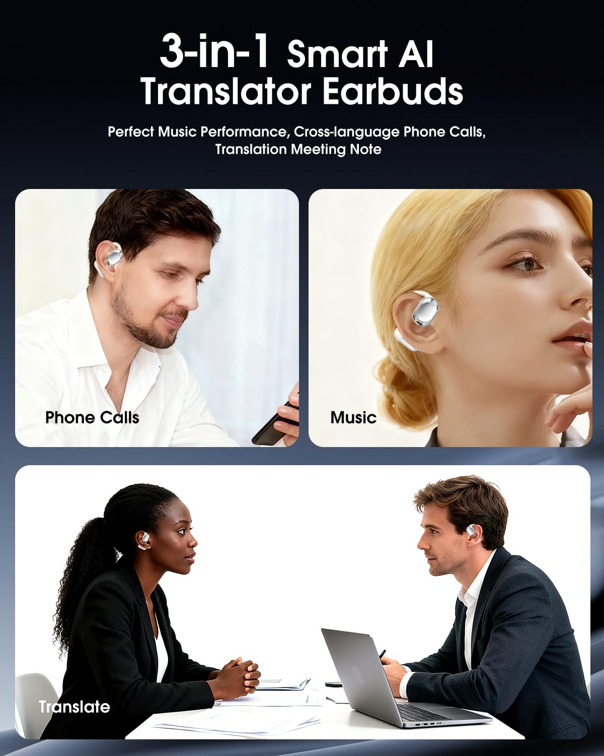 Translation Earbuds Wireless Bluetooth Headphones - Real-time Interpreter Language Translator Ear Buds with APP No Subscription, Touch Control Operate Fit Travel, Learning, Video Call Translating