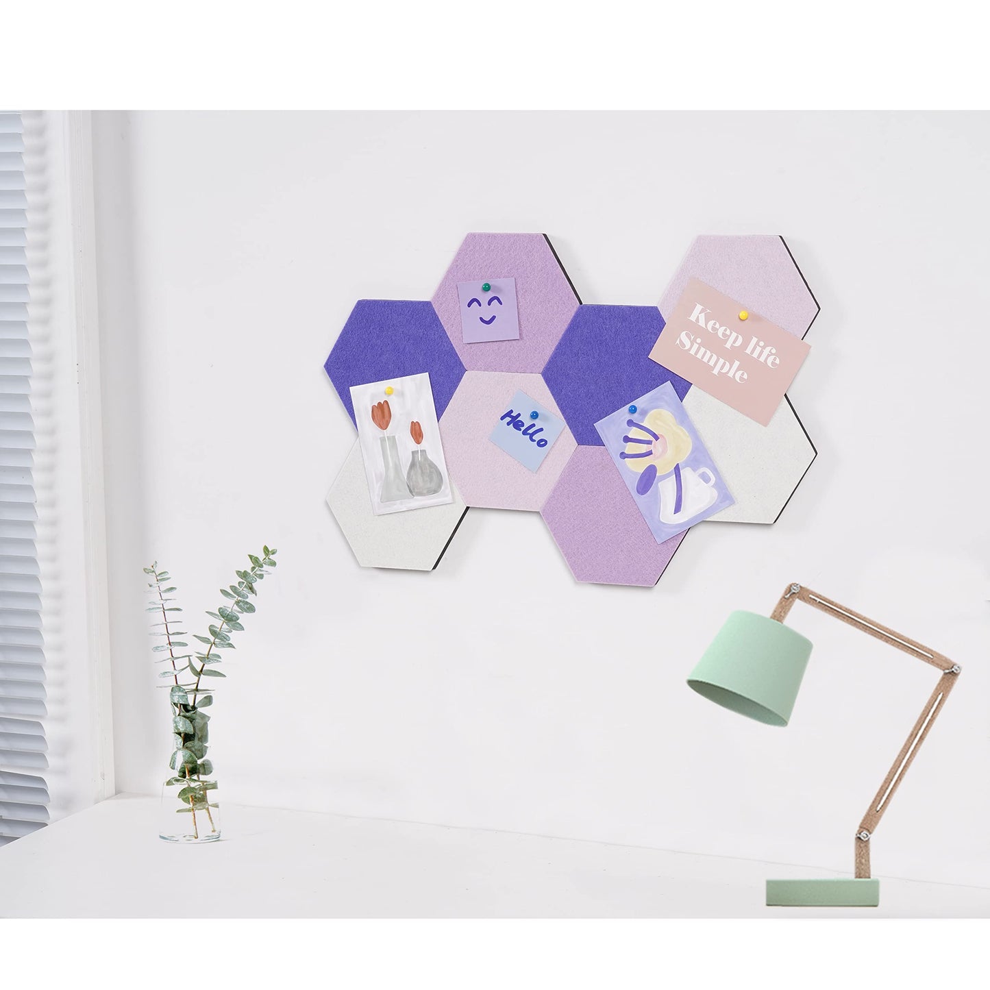 Afumazi 8Pcs Hexagon Felt Cork Board Tiles Self Adhesive Bulletin Board, Pin Board for Wall Decor Memos Photos Display (Set F)