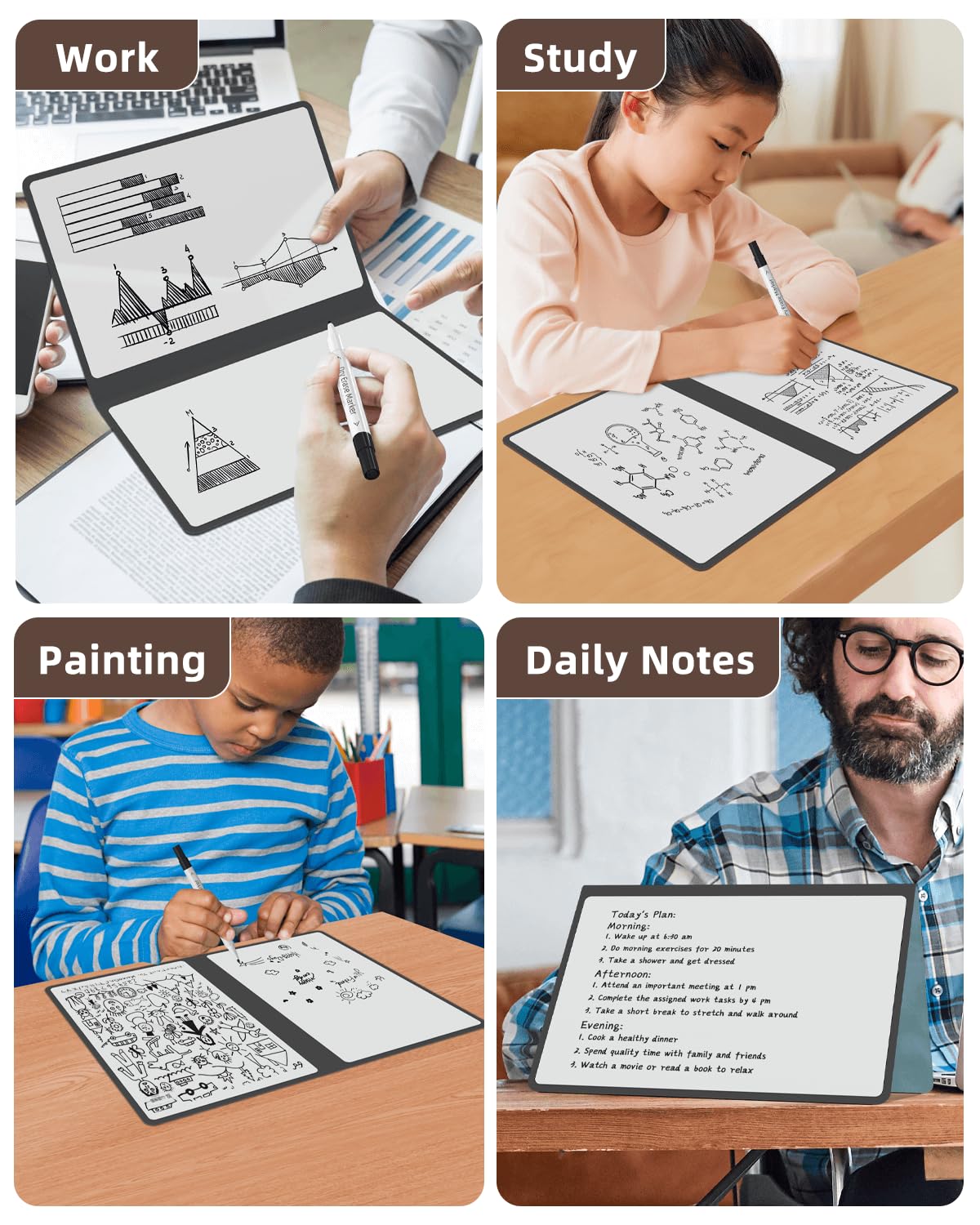 Mehaving Portable Small White Board Dry Erase Board, Reusable 9.5 * 6.6in Notebook Memo, Office Home Supplies Desk Accessories MH760 (Black)