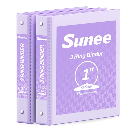 SUNEE 3 Ring Binder 1 Inch 2 Pack, Clear View Binder Three Ring PVC-Free (Fit 8.5x11 Inches) for School or Office Supplies, Purple