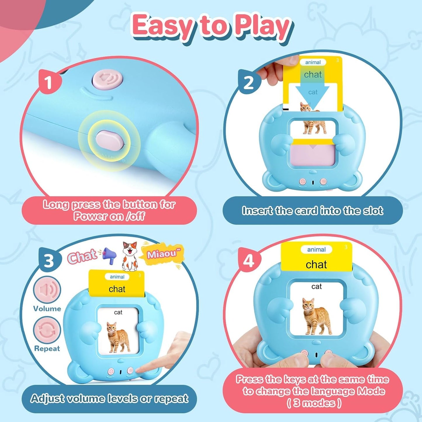 French & English Talking Flash Cards for Toddler, Learning Montessori Toys with 224 Sight Words, Speech Therapy Toys, Children's Sensory Preschool Learning Educational Birthday