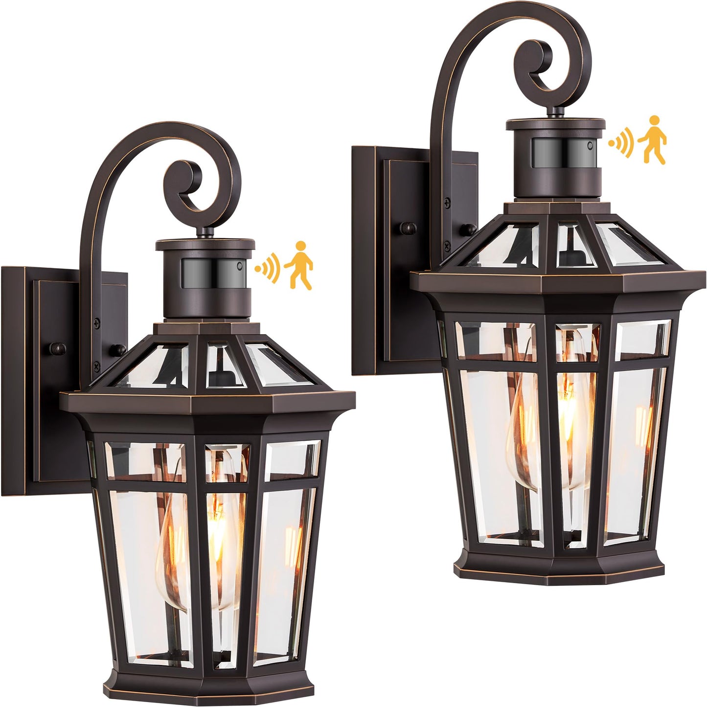 OPAXIS Motion Sensor Outdoor Porch Lights, 2-Pack, Oil Rubbed Bronze, Aluminum, Model P8106, Dusk to Dawn, Anti-Rust Sconce for Patio