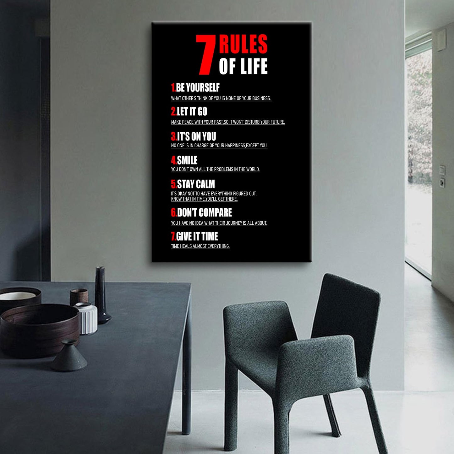 7 Rules of Life Inspirational Canvas Wall Art Motivational Poster Print Positive Quotes Pictures Painting for Home Office Living Room Wall Decor Ready to Hang [24''Wx36''H]