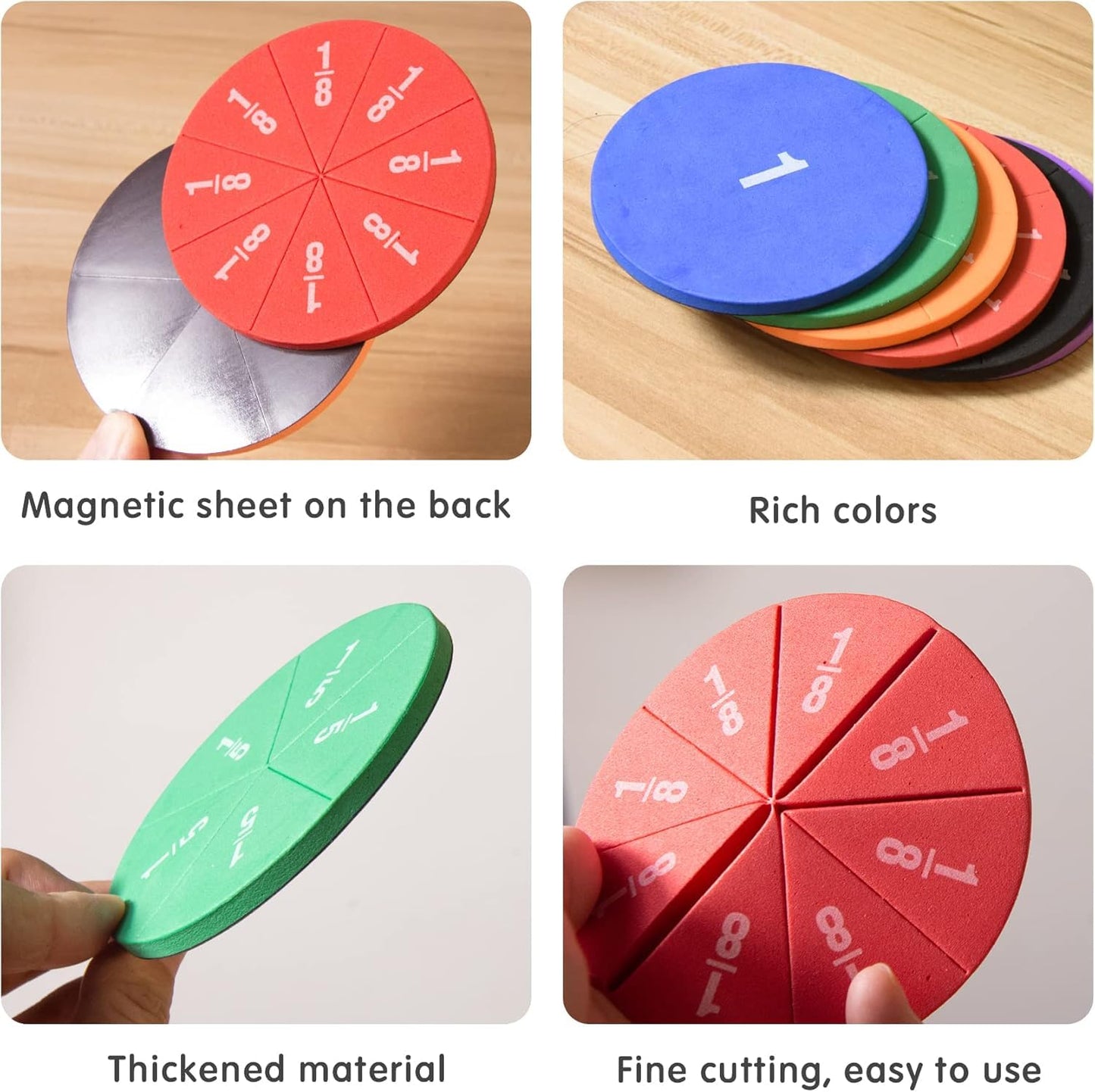stochastic box Set of 4 Magnetic Fraction Circles 204 pcs Fraction Bars Set, Rainbow Math Manipulatives Learning Toy for Preschool Elementary School Classroom Educational Kit