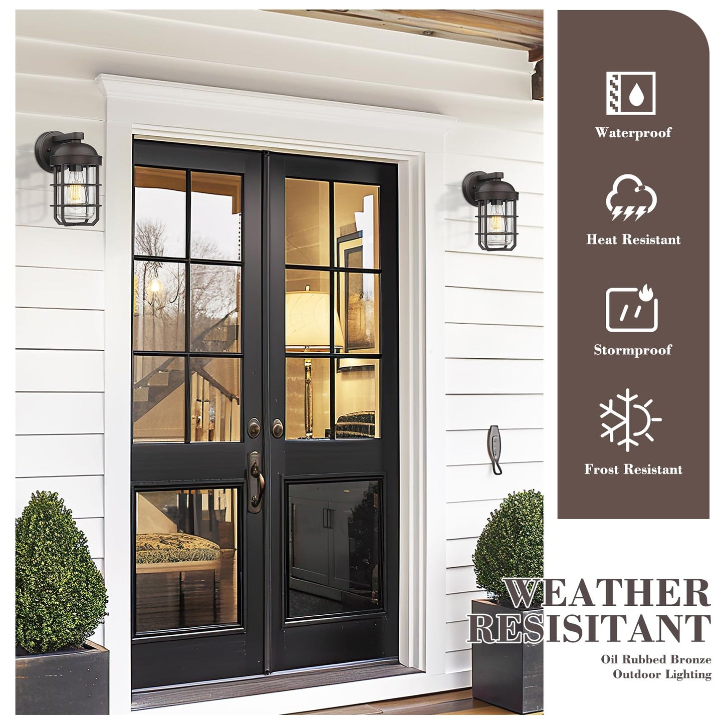 Emliviar Outdoor Wall Lamps 2 Pack, Waterproof Vintage Lighting, 11.3 Inch, Oil Rubbed Bronze with Clear Tempered Glass, Model GE255BL-2PK ORB