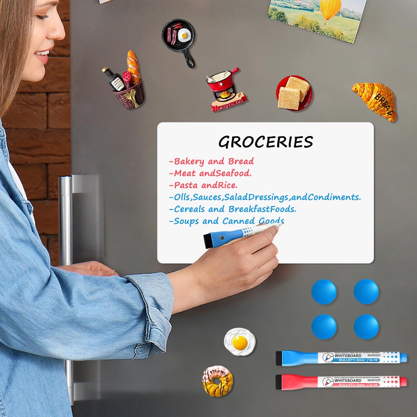 Magnetic Whiteboard for Fridge, 20" x 13" Dry Erase Board Set with Markers & Eraser, Strong Magnet & Stain-Resistant Surface, Fridge Calendar for Notes, Grocery List, Meal Planning & Family Schedule
