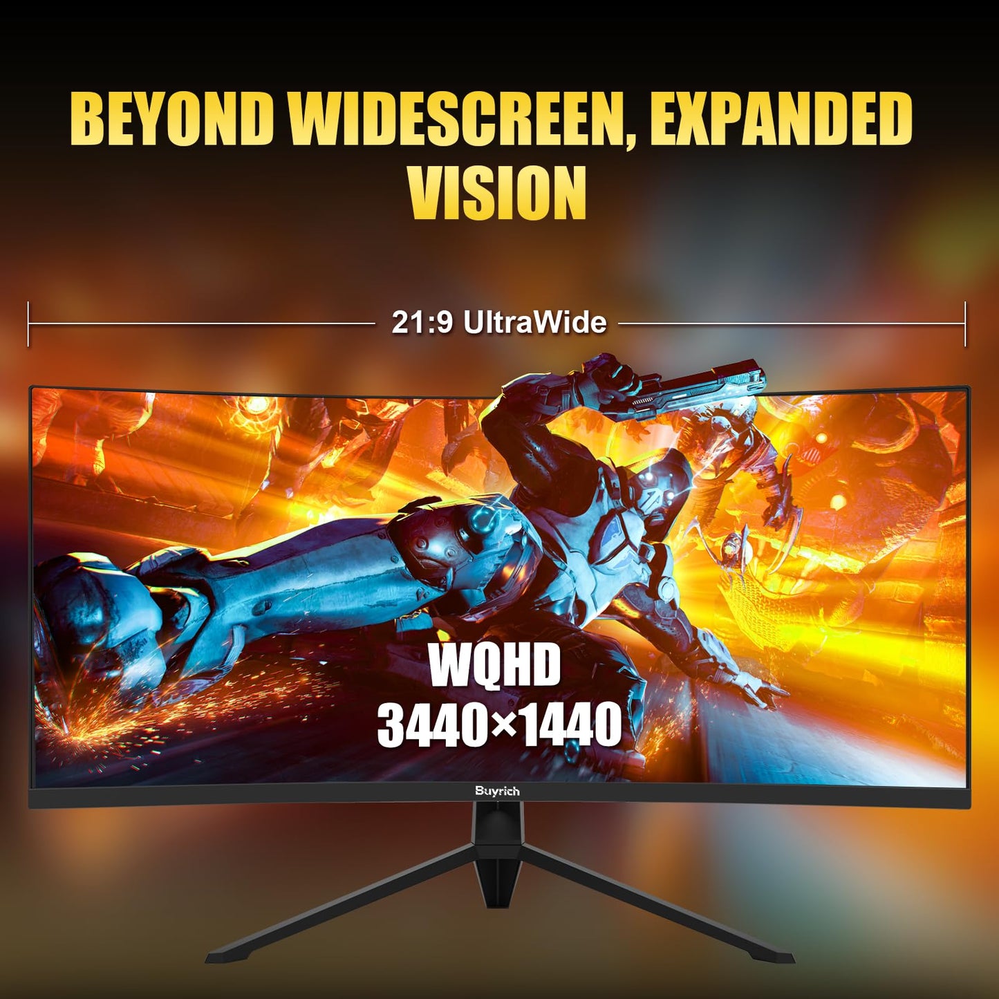 BUYRICH 34 Inch Curved Gaming Monitor, 240Hz Refresh Rate, UWQHD (3440x1440), 1500R, 1ms MPRT, 4000:1 Contrast Ratio, Sturdy Metal Stand, VESA Mountable, for PC Gamer and Immersive Gameplay