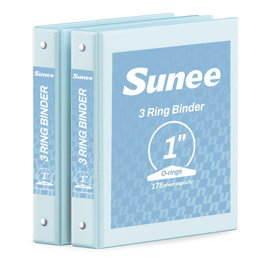 SUNEE 3 Ring Binder 1 Inch 2 Pack, Clear View Binder Three Ring PVC-Free (Fit 8.5x11 Inches) for School or Office Supplies, Blue