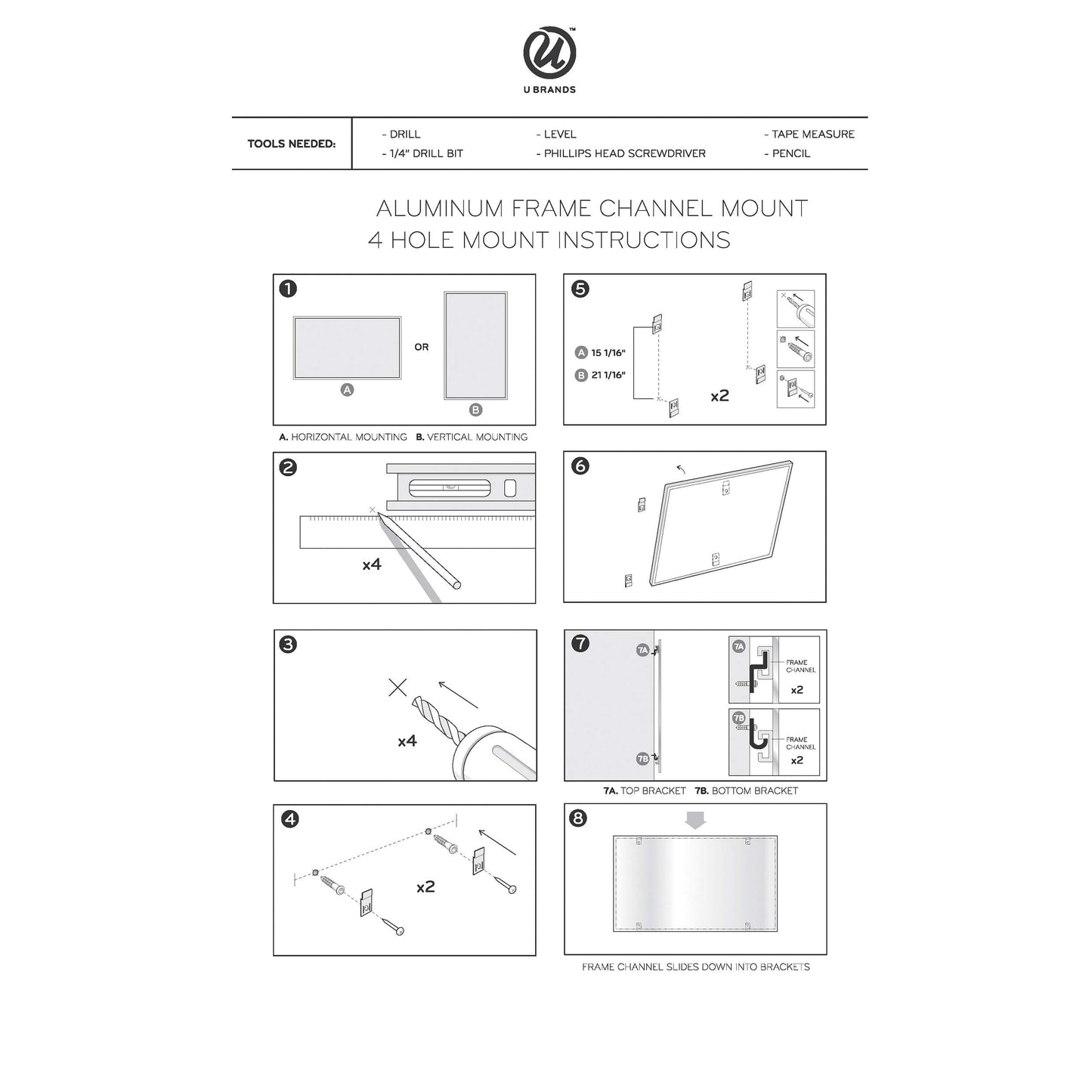 U Brands Magnetic Dry Erase 4-in-1 Calendar White Board, 36" x 48", Silver Aluminum Frame