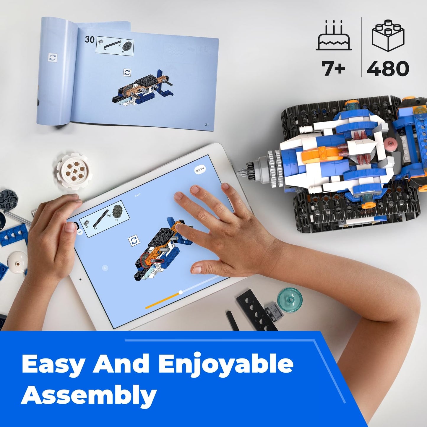 Apitor Robot J Creative Building Kit With Storage Box, 6-in-1 Programmable App Remote Control Tank STEM Learning Toy, Educational Coding Gifts for 7-12 Years Old Kids