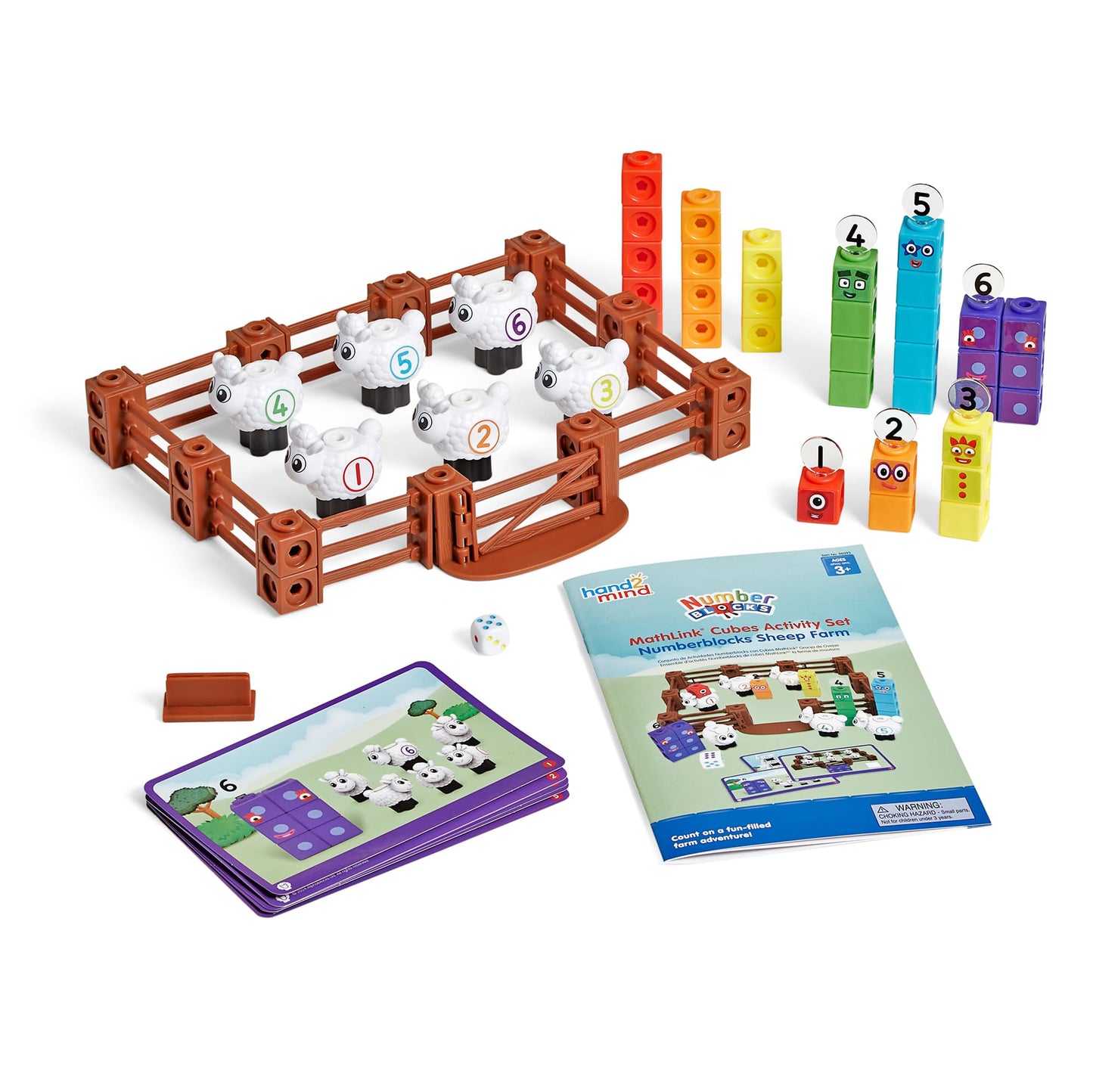 hand2mind Numberblocks Sheep Farm MathLink Cubes Activity Set, Preschool Learning Activities, Farm Playset, Counting Blocks, Number Toys, Kids Educational Toys, Math Manipulatives for Preschoolers