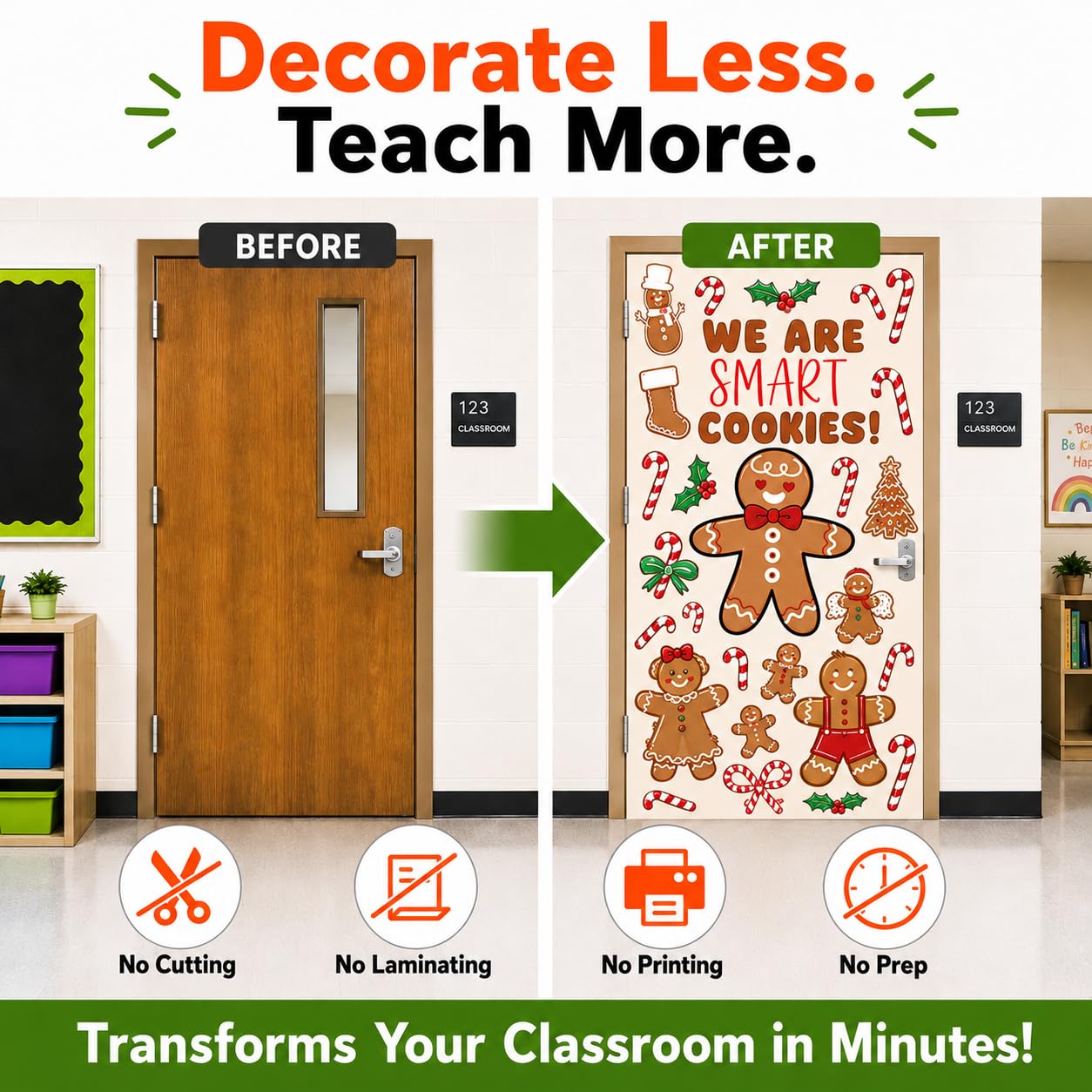 Hello Hallway Classroom Door Decorations for Teachers, Christmas | Reusable Peel & Stick Door & Whiteboard Decor Kit | Preschool Pre-K Kindergarten Classroom Decor | Teacher Supplies