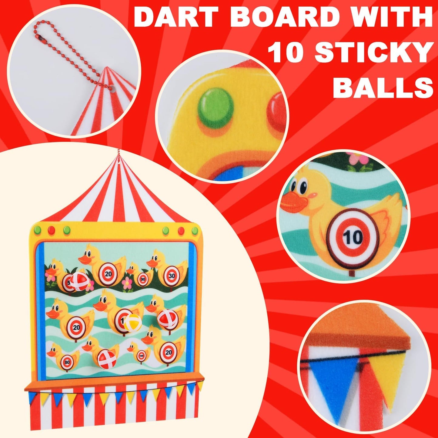 Qumenan Carnival Games for Kids - Dart Board with 10 Sticky Balls Felt Carnival Theme Party Decorations for Indoor Outdoor Activities Circus Birthday Party Decoration Supply Set (19.7x13.8 Inches)