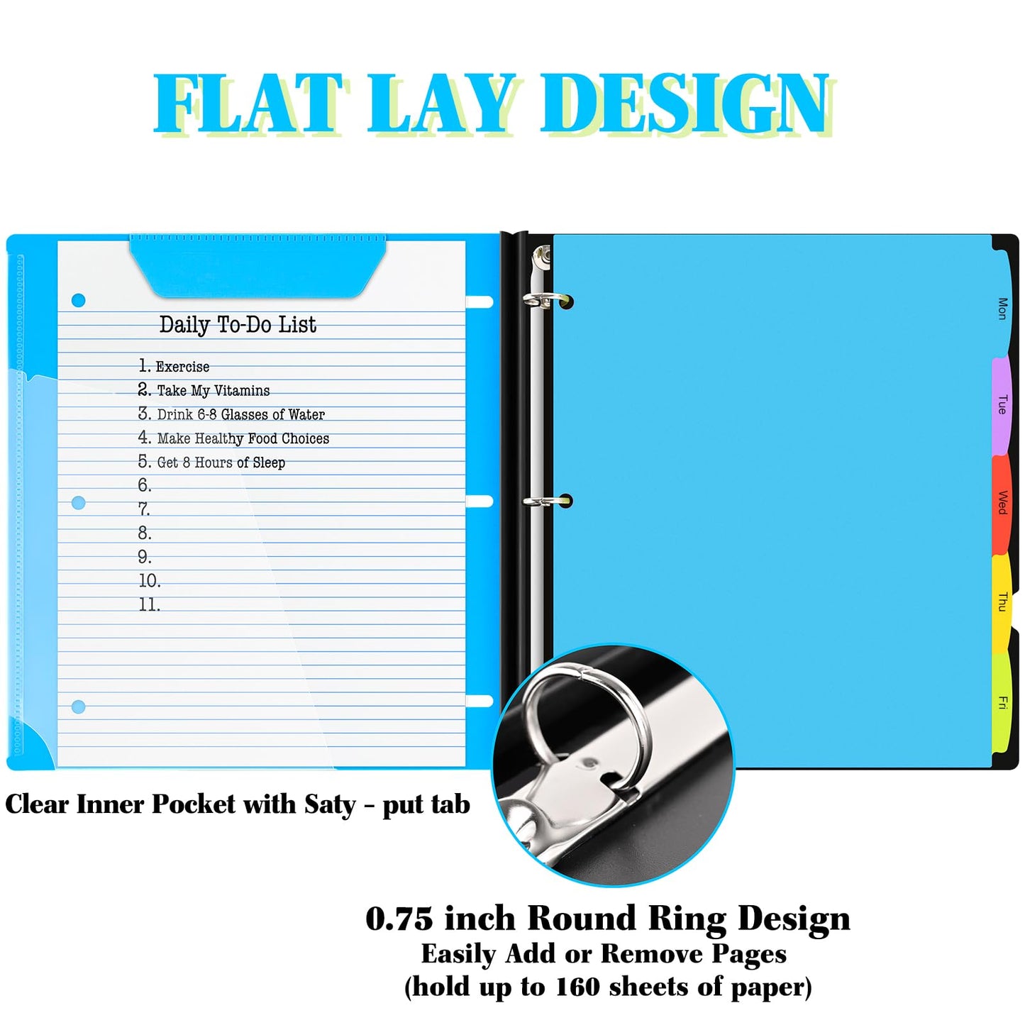 INFUN Telescoping 3 Ring Binder - 4PCS, Flexible Round Binder with Customizable Front Cover and Clear Catalog Pocket, Holds 8.5x11 inch Paper