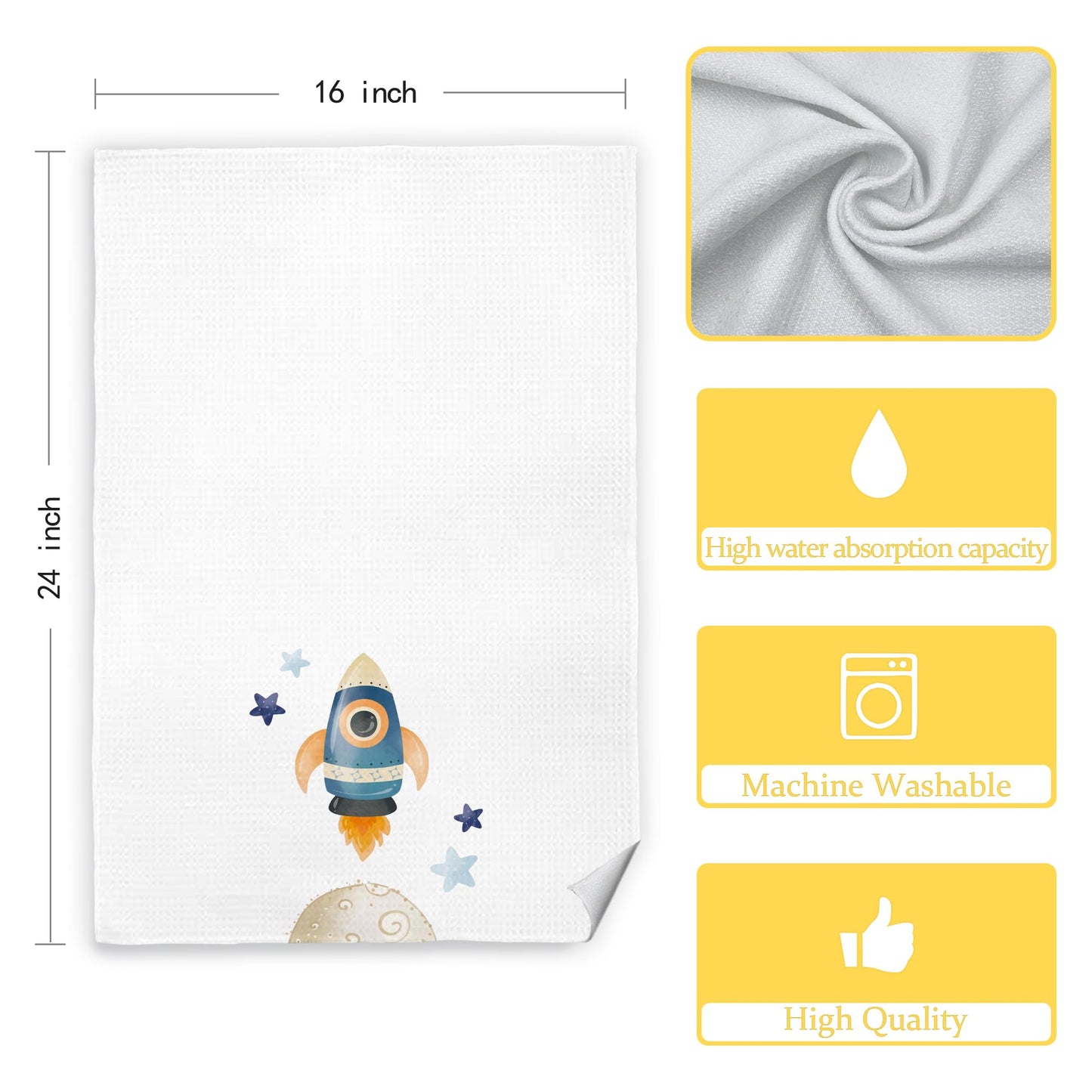CIOJUNE Outer Space Room Nursery Decor, Kids Towels for Bathroom, Astronaut Decorative Gifts for Kids, Space Decorative Hand Towels for Boys Room, 16×24 in Set of 2