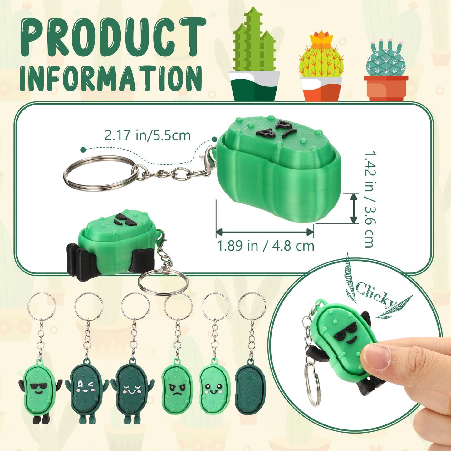 Kenning 12 Pcs Pickle Clicker Fidget Keychain Bulk 3D Printed Sensory Clicker Fidget Toys Stress Relief Keychain Employee Appreciation Gifts for Coworker Staff Team Teacher Nurse End of Year Gifts