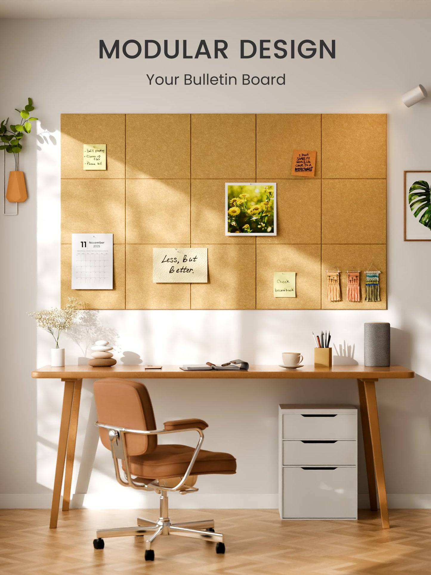 Bumusty Large Cork Board 48" x 36" Alternative - 12 Pack Felt Wall Tiles with 70 Safe Removable Adhesive Tabs, 30 Pushpins, Cork Boards for Walls Pin Board Bulletin Board Office Decor (Mustard Yellow)