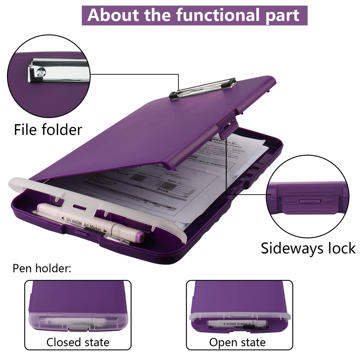 SFLHHDM Purple Clipboard, Clip Boards 8.5x11, Teacher Clipboards with Storage, Plastic Clipboard with Pen Holder, Clipboards Storage for Women Teachers Work, School & Office Supplies