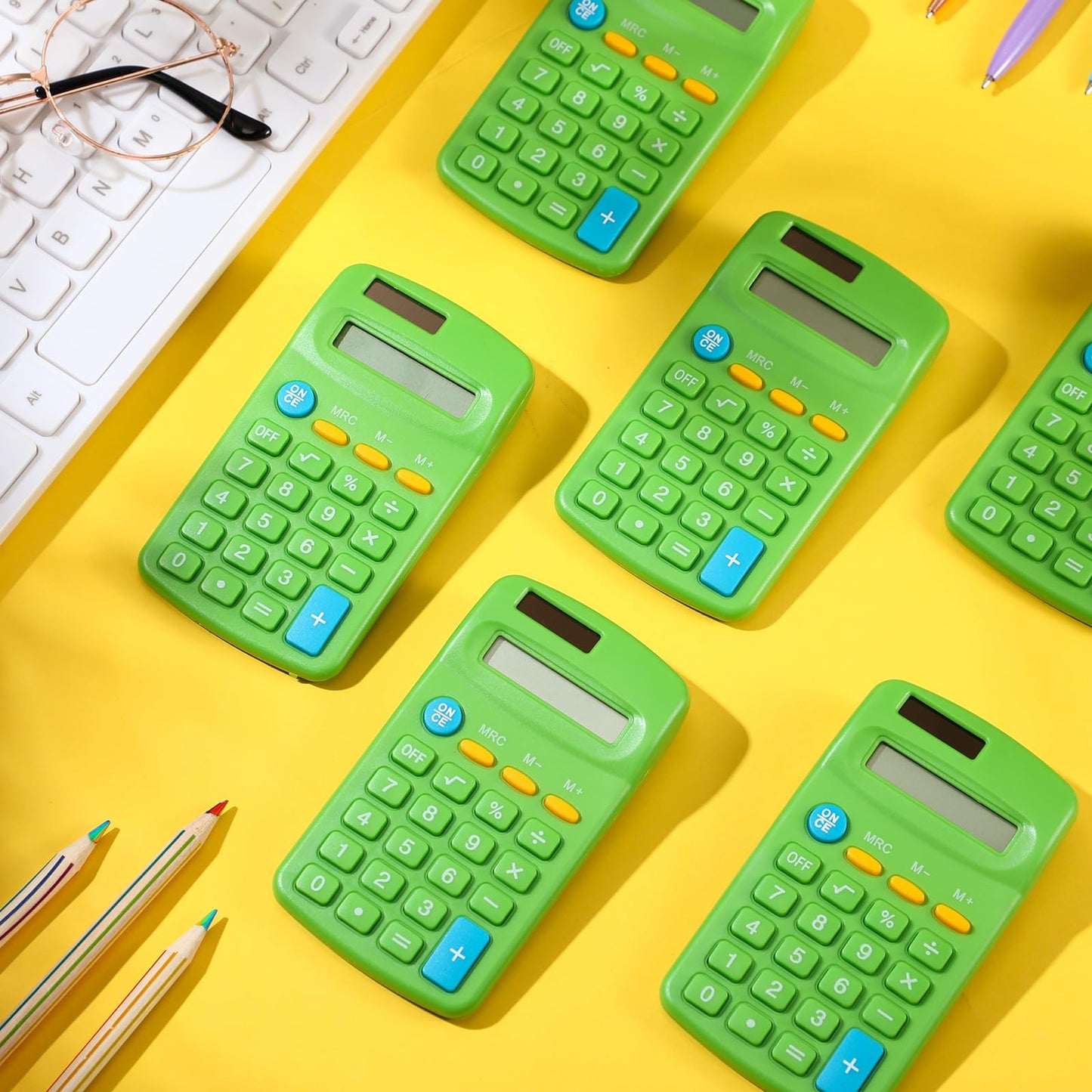 Copkim 24 Pack Student Mini Calculator for Classroom, 8-Digit Display Dual Powered Handheld Math Tools for Teachers, School Supplies and Classroom Rewards, Compact Design(Green)
