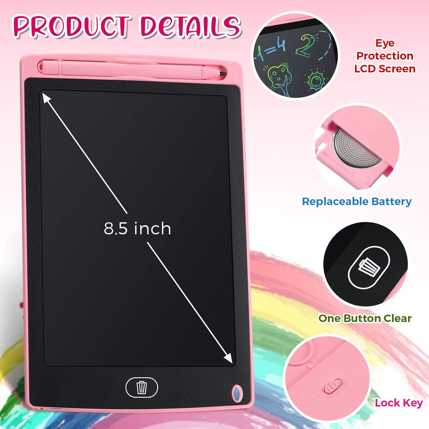 Zhehao 20 Pack LCD Writing Tablet for Kids: 8.5 Inch Colorful Drawing Doodle Boards - Reusable Erasable Doodle Board Educational Learning Toys Gifts for Toddlers Ages 3-8 Party Favors(Vibrant,Classic)