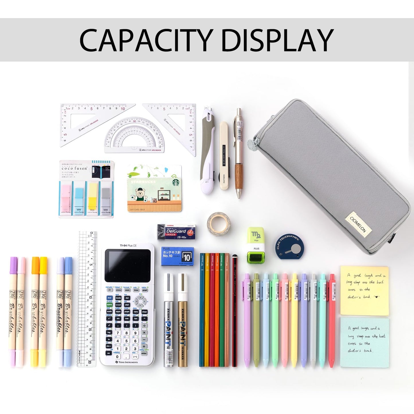 CICIMELON Large Capacity Pencil Case 3 Compartment Pouch Pen Bag for School Teen Girl Boy Men Women (Gray)