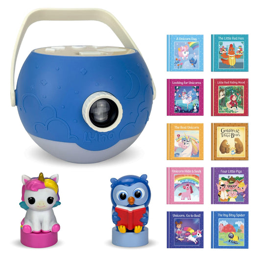 LUNA STORYTIME Kids Book Projector - 5 Unicorn & 5 Classic Read-Aloud Stories, 10 Songs, Night Light & Soothing Dream Music | Children Ages 3+ Storytime Projector for Kids & Toddlers | Owl & Unicorn