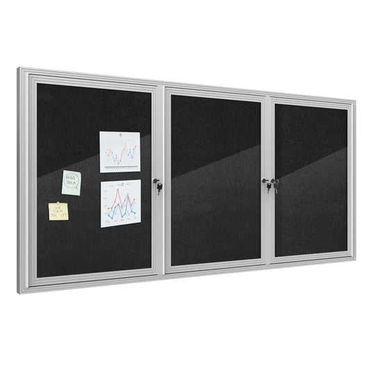 Mifuro 70"x34" Enclosed Bulletin Board, Outdoor Lockable Weather-Resistant Aluminum Cork Noticeboard for School & Office, Silver Frame w/Black Flet
