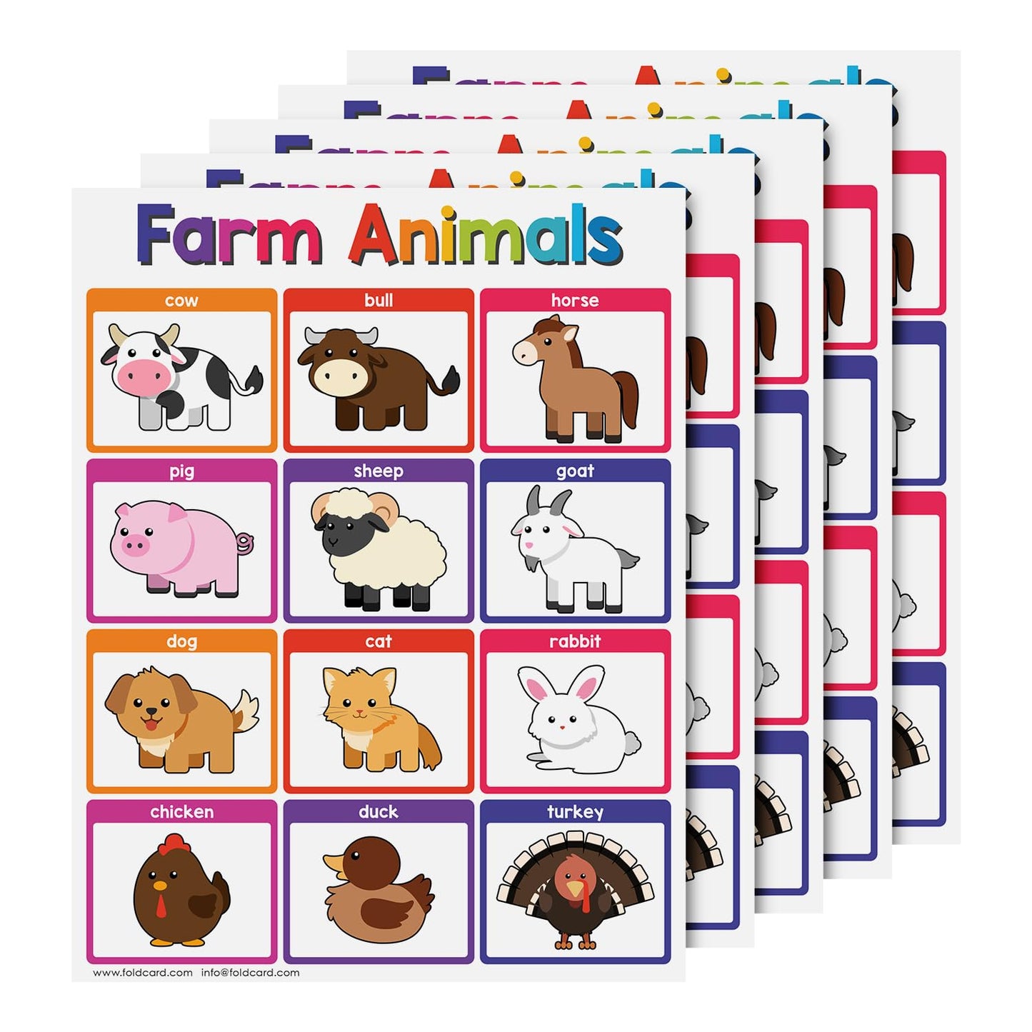 Educational Charts for Preschool to Grade 1 – Bright and Colorful Educational Visual / Learning Aid Wall Art Posters for Classroom | Glossy Durable Cardstock | 8.5" x 11" | 5 per Pack (Farm Animals)