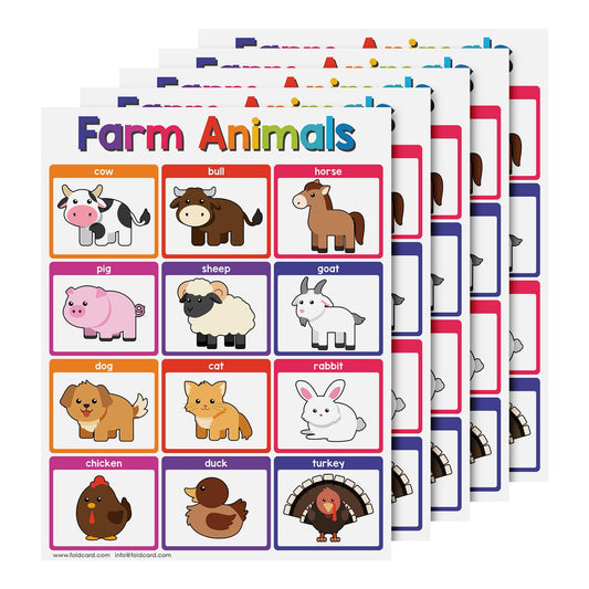 Educational Charts for Preschool to Grade 1 – Bright and Colorful Educational Visual / Learning Aid Wall Art Posters for Classroom | Glossy Durable Cardstock | 8.5" x 11" | 5 per Pack (Farm Animals)