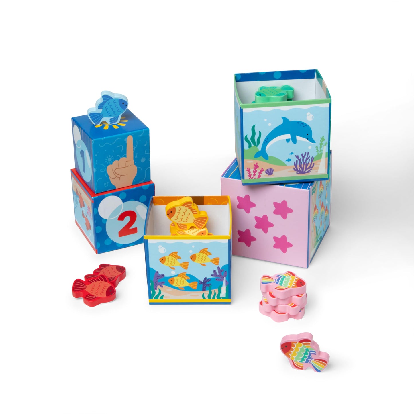 Melissa & Doug® Ms. Rachel™ Sort and Count Nesting and Stacking Blocks with Wooden Fish Preschool Learning Toy for Boys, Girls - FSC Certified