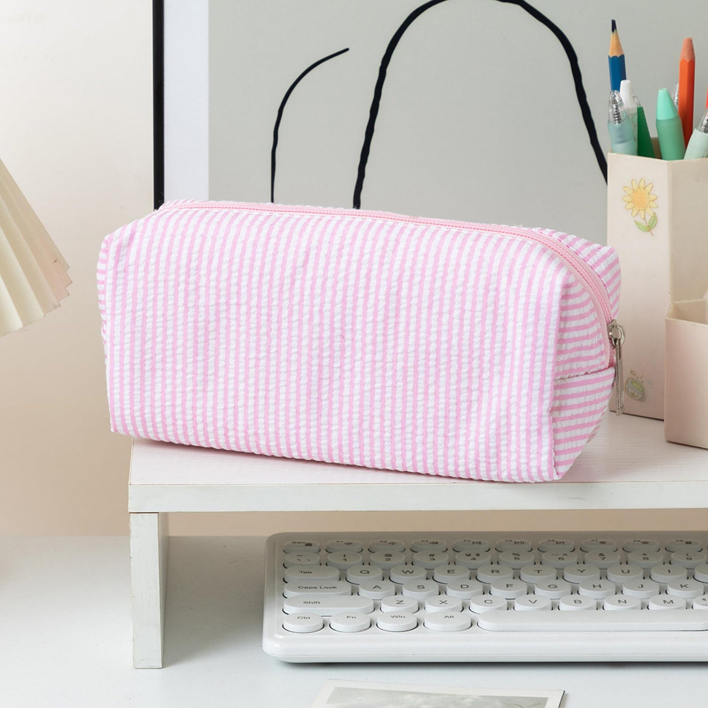 OZAOZ Cute Pencil Case Capacity Pencil Pouch Aesthetic Pen Bag Office Stationery Organizer Simple Sturdy Multifunctional Cosmetic Pouch (pink)