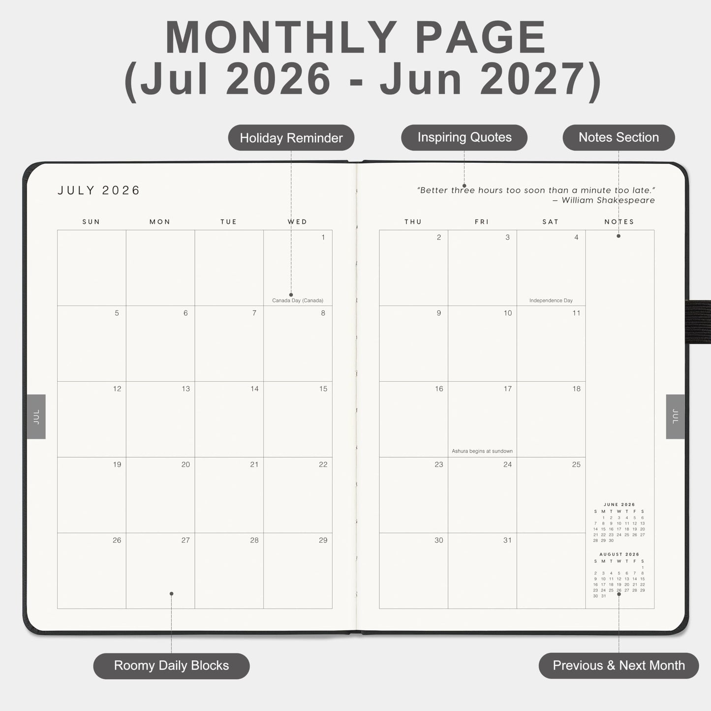 And Per Se Academic Planner 2026-2027 – Weekly & Monthly Planner, July 2026 to June 2027, A5 Leather Hardcover with Inner Pocket – Student & Teacher Organizer, 5.7" x 8"(Black)