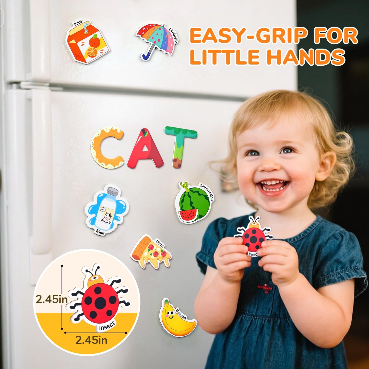 JoyCat Fridge Magnets for Toddlers – 26 Cute Objects & Uppercase Letters, Large Refrigerator ABC Alphabet Magnets Set for Kids, Preschool Learning Spelling Alphabet Gift Toy for Ages 2+