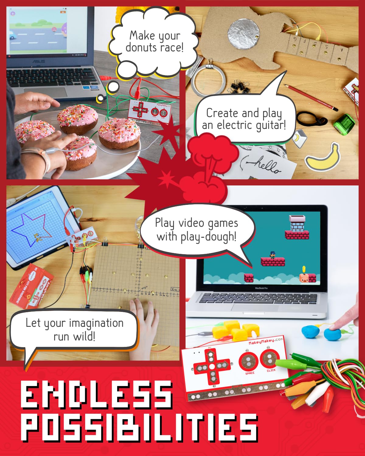 Makey Makey STEM Kit from Joylabz, Educational Science Kits, 1000s of Engineering and Computer Coding Activities, Hands-on Technology Learning Fun, Engineering Kits for Kids, STEM Kits