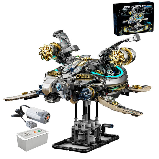 Myth Qholve Mechanical Turtle Building Block with Hand Crank & Motor Dual Drive Gear Motion Steampunk＆Educational Construction Set for Adults Teens and Model Enthusiasts