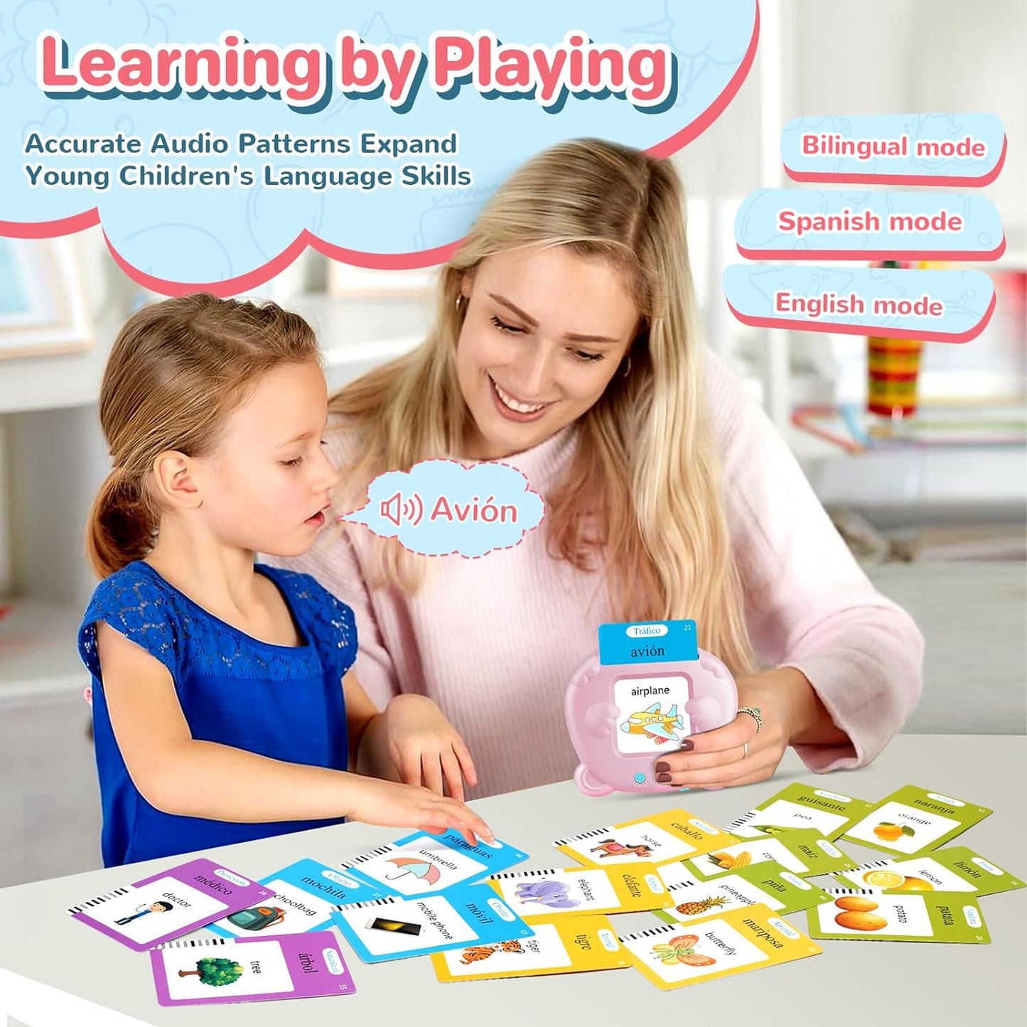 Spanish & English Talking Flash Cards for Toddler, Learning Montessori Toys with 224 Sight Words, Speech Therapy Toys, Children's Sensory Preschool Learning Educational Birthday