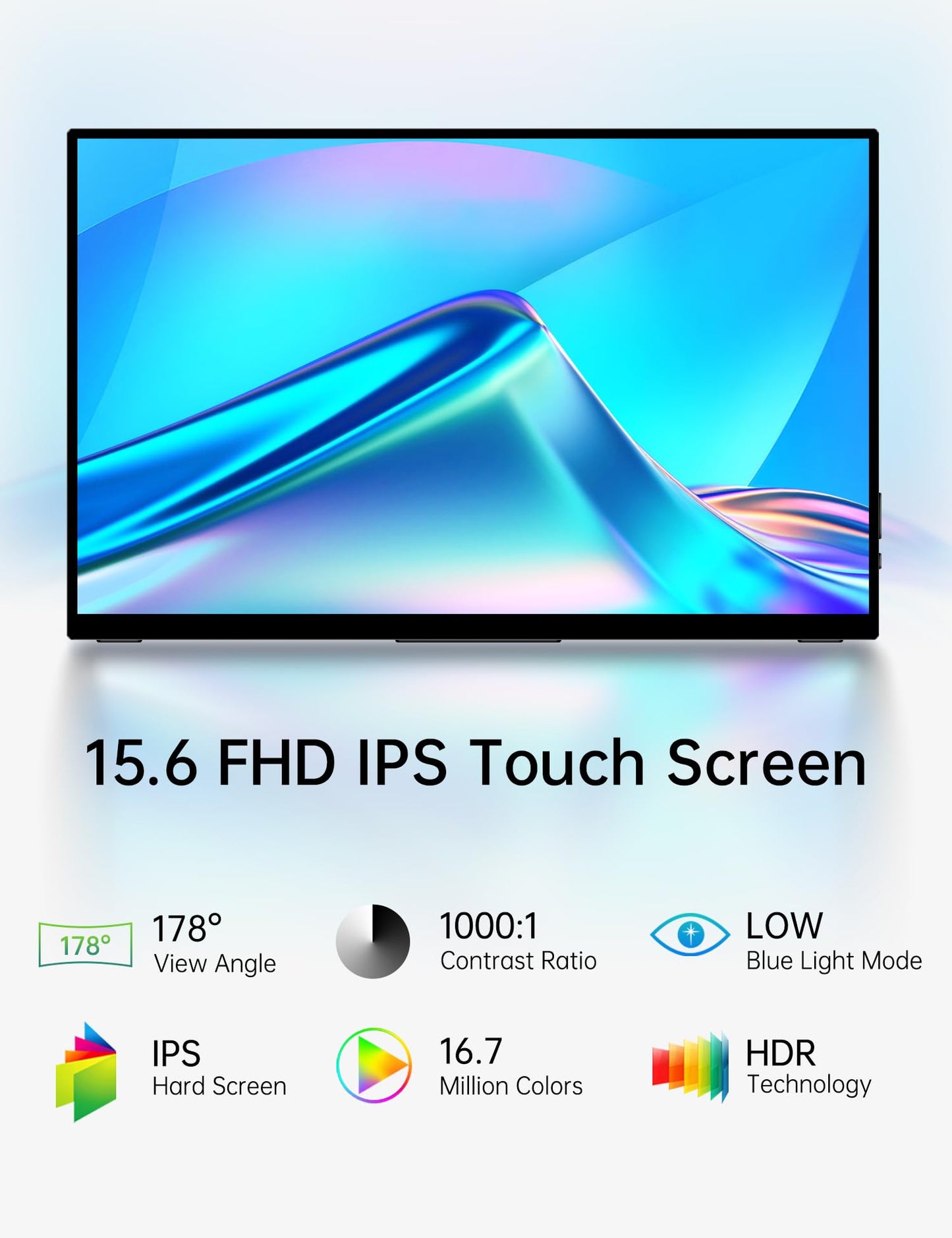 CAPERAVE 15.6'' Portable Monitor Touchscreen, FHD IPS Touch Screen with Tempered Glass, Travel Monitor with Kickstand & Speaker, HDMI USB C External Monitors for Mac Laptop Phone Computer