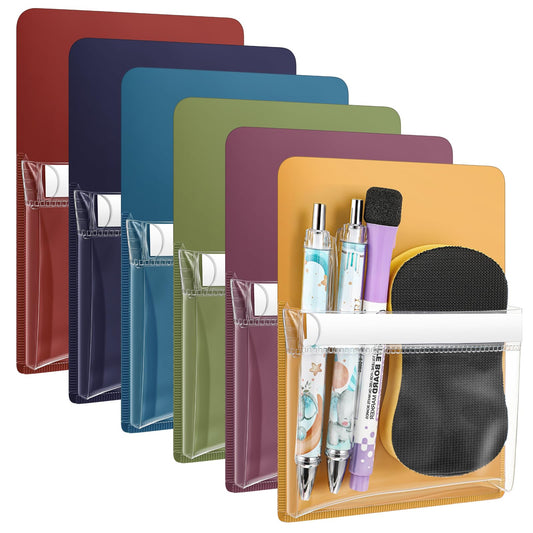 Sherr 6 Pcs 6 Pcs Magnetic Pockets Pen Marker Holders for Classroom Whiteboard 4.7 x 6.5 Magnetic Clear File for Fridge Locker Dry Erase Marker Storage Teacher Supplies (4.7 x 6.5 in,Dark Colors)