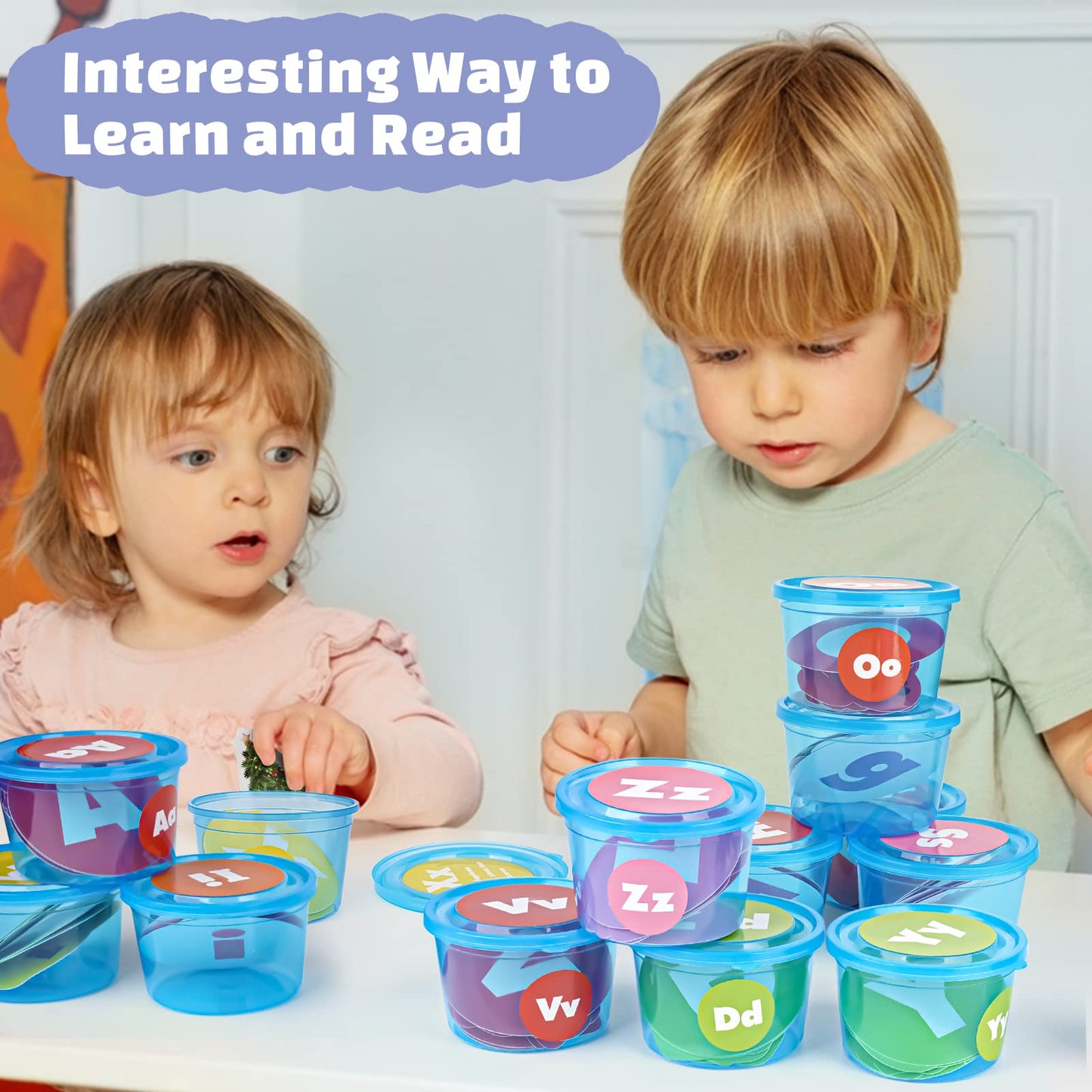 Joyreal Alphabet Learning Toys for Toddlers - 26 Alphabet Soup Sorters with 245 Flash Cards for Early Letter Awareness & Recognition - Fun Education Classroom Supplies Alphabet Sounds Teaching Games