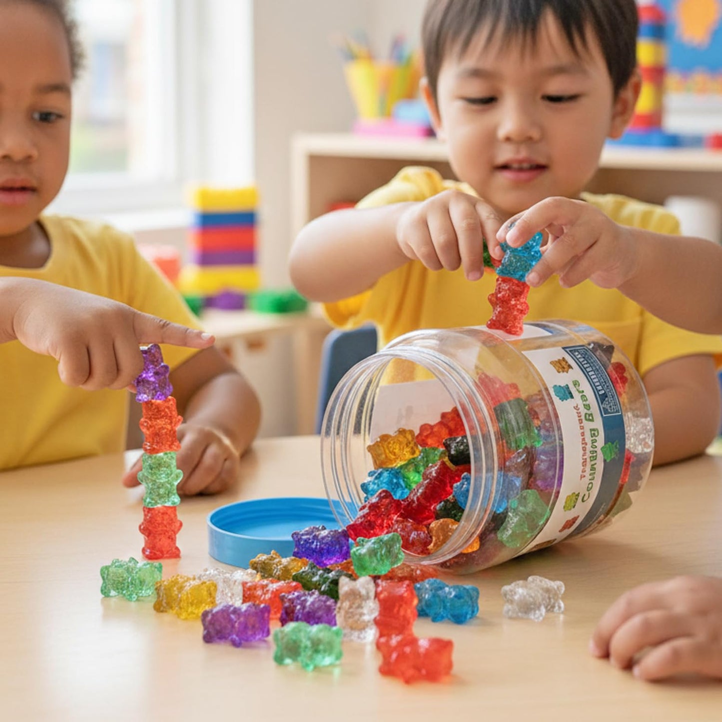 Fun Express Translucent Rainbow Counting Bears with Storage Jar - 100 Pieces