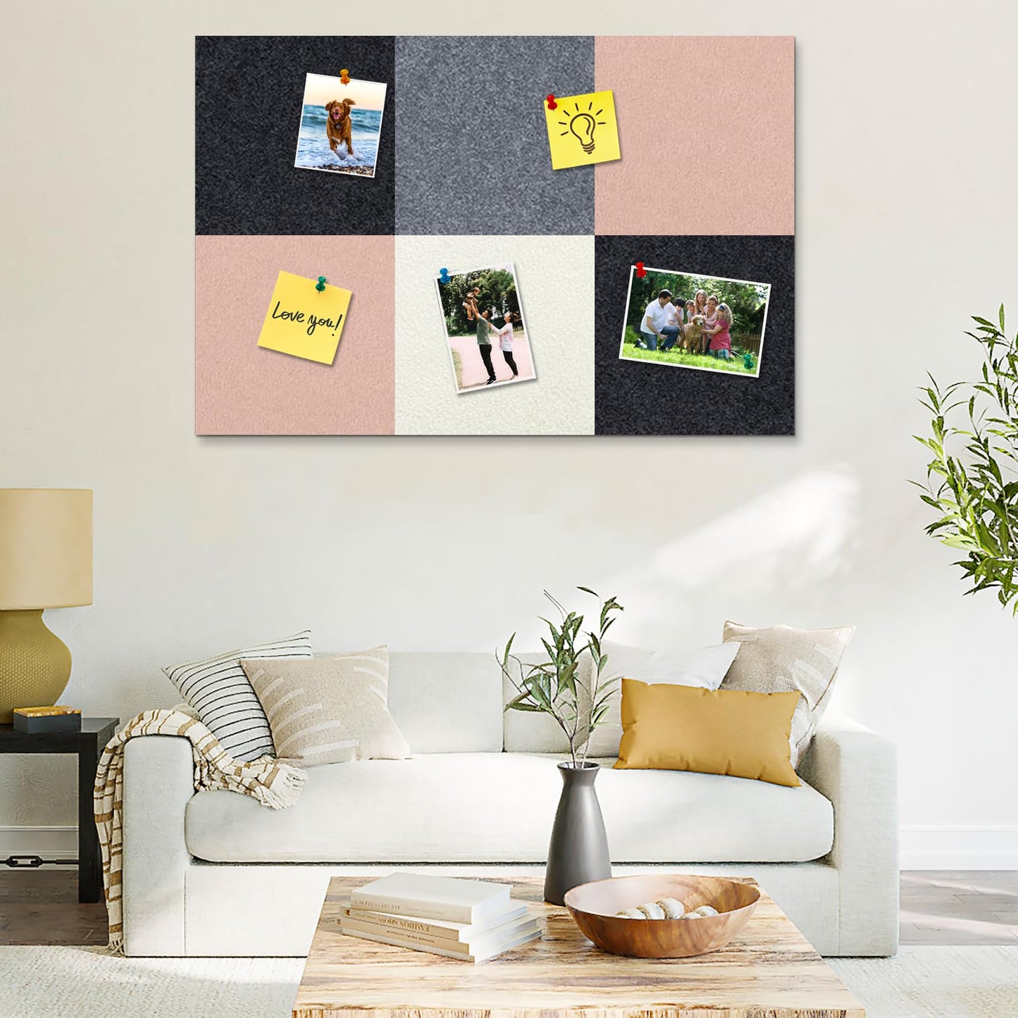 HULAVO Square Felt Cork Bulletin Board Tiles, Self Adhesive DIY Felt Pin Board for Wall 30" x 20" with 35 Pushpins for Office School Home Wall Decor Stickers Memos Photos Display (Camel & Grey)