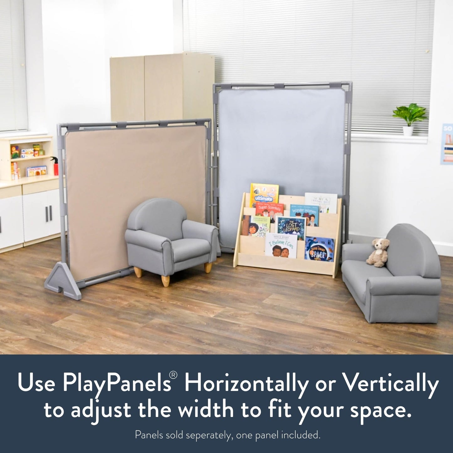 Children's Factory Big Screen PlayPanel, Kids Room Divider, Classroom Privacy Screen, Cantilever Feet Included, Fog Blue